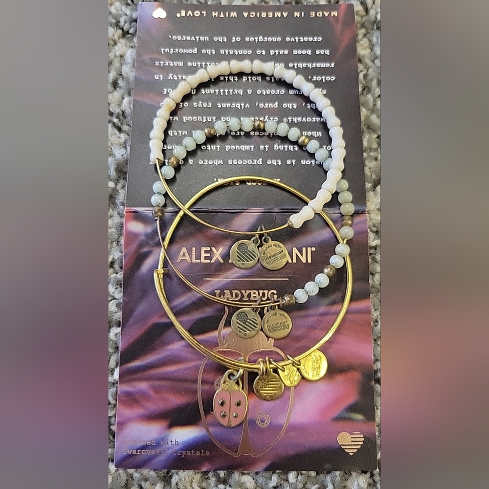 Authentic Alex And Ani Ladybug Swarovski Crystals Luck Bracelet Bangle Set